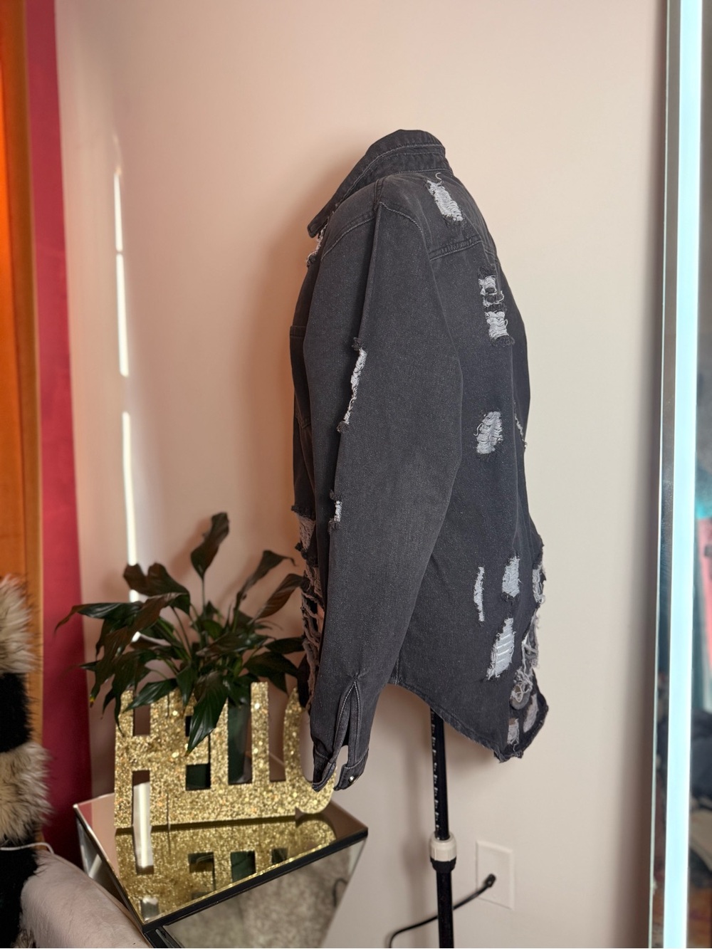 Distressed Black Denim Shacket - Picture 3 of 5